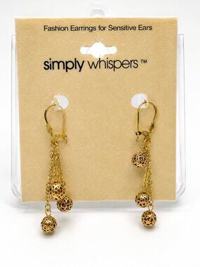 Simply Whispers Gold Tone Dangle Earrings for Sensitive Ears NWT